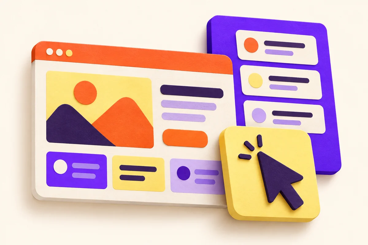 Playful paper-cut artwork brings a website, a list of tasks and a bold cursor together.